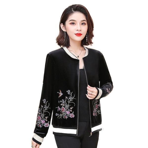 

women's autumn winter coat black gold velvet short jackets new style embroidered printed loose long sleeve baseball uniform