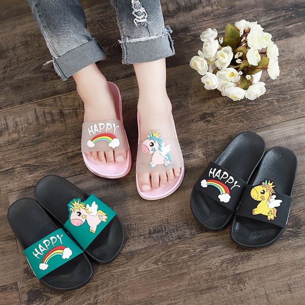

8tdug ' female summer boy rainbow horse children' children slippers cartoon rainbow marco love baby parent-child anti-skid home, Black;grey