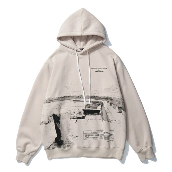 

ink hand printed fleece pullover hoodies men/women casual hooded streetwear sweatshirts hip hop harajuku male, Black