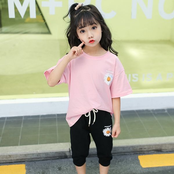 

foreign-style girls rainbow stripes cotton t-shirt korean loose round collar pure cotton t-shirt 2020 new set two-piece fashion