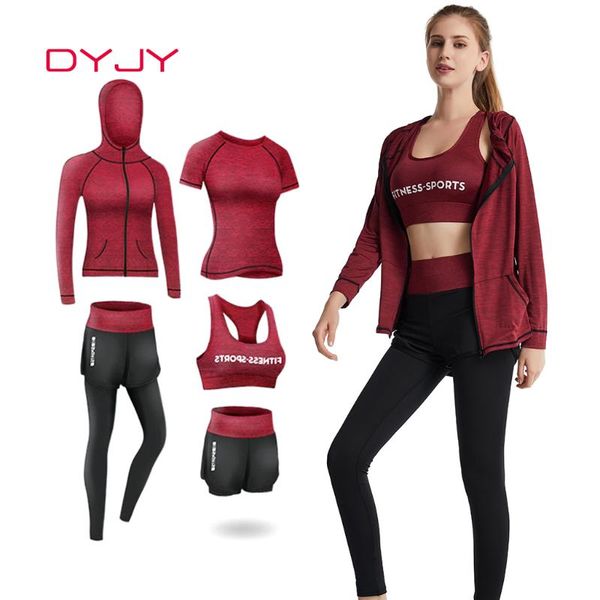 

dyjy 5 pieces women jogging sets sports suit yoga wear gym fitness clothing for girls outdoor running training workout quick dry, Black;blue