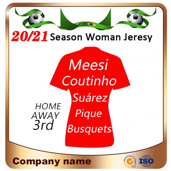 

2020 messi women soccer jersey 20/21 suarez pique a.iniesta home away girl jersey rakitic rafinha football shirts lady uniforms, Black;yellow