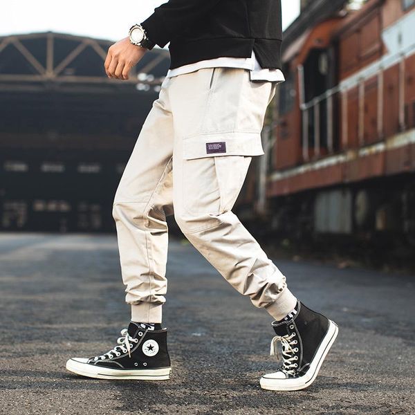 

men's pants autumn camo cargo style cotton loose camouflage trousers ankle length plus size urban clothing men, Black
