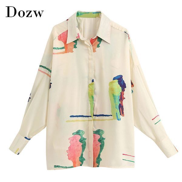 

printed loose blouse women batwing long sleeve vintage turn down collar casual shirt ladies tunic blusas 2020, White