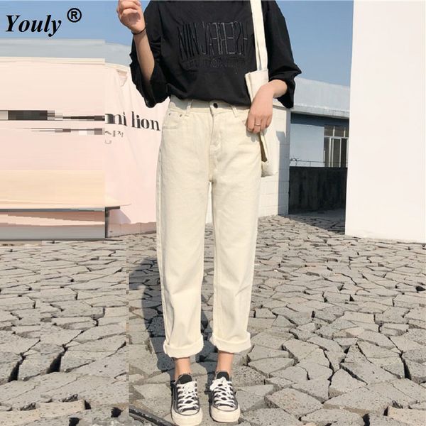 

white jeans denim pants woman 2020 preppy casual style loose streetwear full length wide leg jeans denim pants boyfriend vestido, Blue