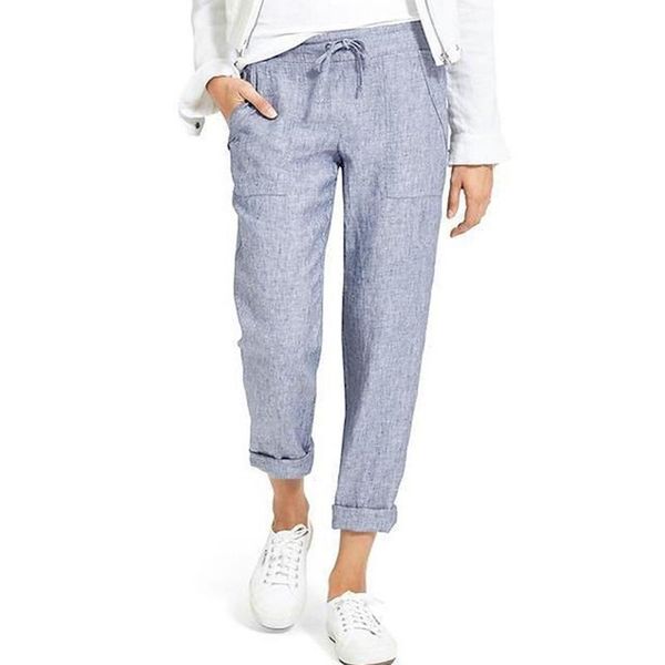 

running yoga pants women solid color tapered elasticated waistband trousers pants lace up loose streetwear cargo, Black;blue