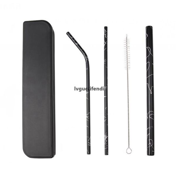 

stainless steel straw set bent straight bar reusable drinking straws with box case cleaner brush ooa7634-3