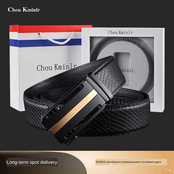 

layer cowhide embossed python pattern litchi pattern automatic belt level business buckle men's belt business, Black;brown