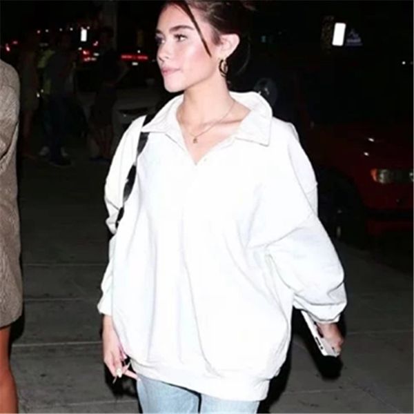 

blogger 2020 spring women's wear bm new pure color lapel loose sweater lazy style sweater for women, Black