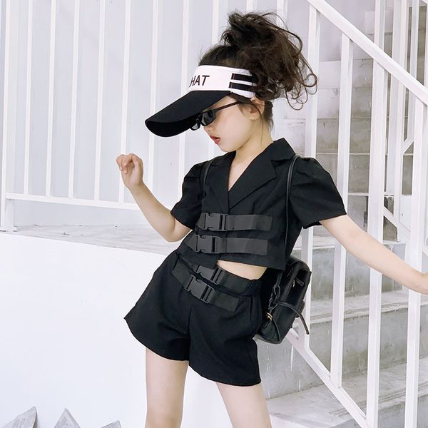 

stage wear jazz dance costume girls hip hop kids street outfits performance clothes crop for teens jl1147, Black;red