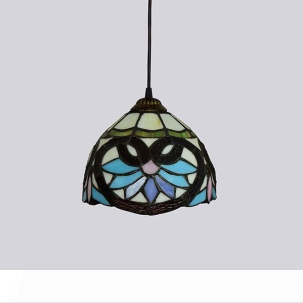 

stained glass pastoral village retro tiffany pendant lamps hanging light baroque home bar cafe plaid art lamp