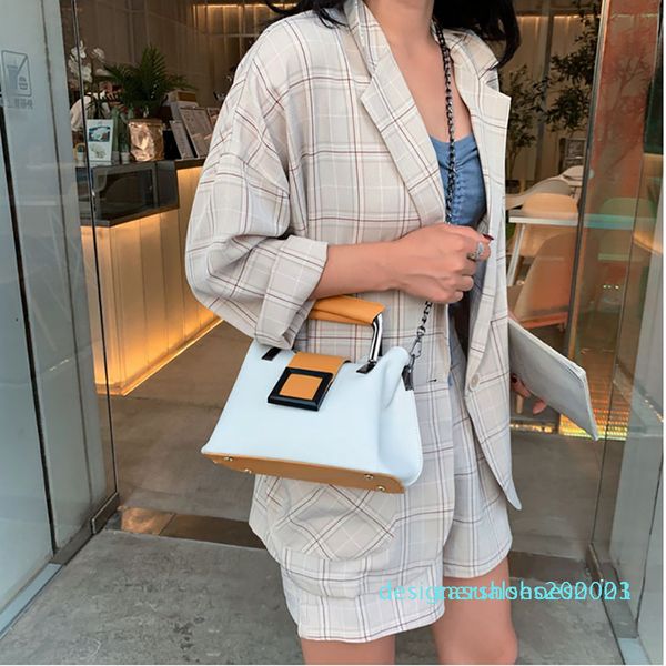 

fashion panelled chain bucket bag for women designer handbag luxury pu leather ladies messenger crossbody bag large purses tote4 s03