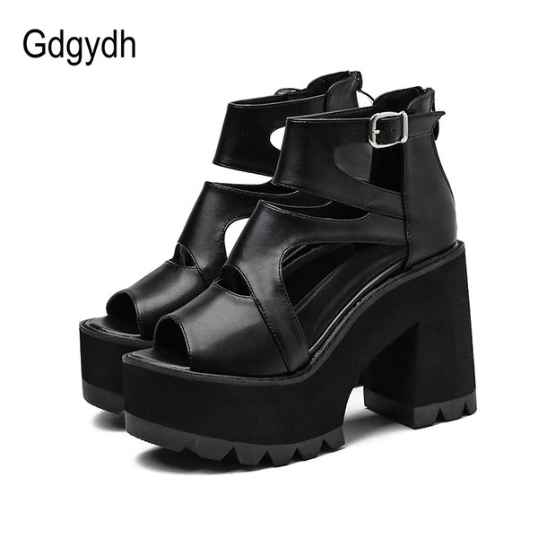

gdgydh 2020 women sandals soft leather pu high squre heel sandals black thick platform shoes female open toe party wedding shoes