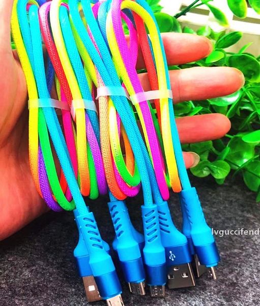 

micro usb rainbow cable 1m 3ft durable 2a quick charging woven nylon alloy usb cables for smart phone 200pcs/lot