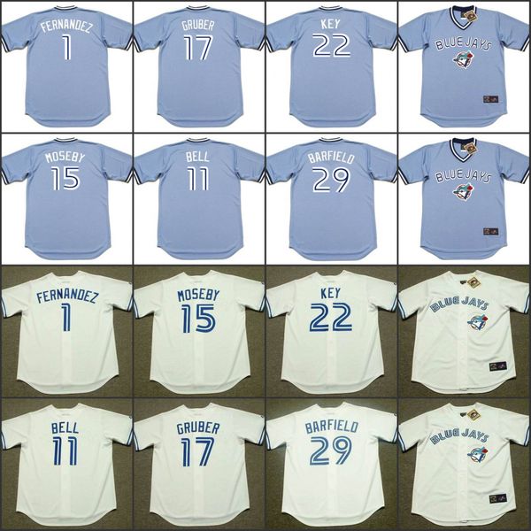 

торонто синие 1 тони фернандес 11 джорджа белл 15 ллойд мозби 17 келли грубера 22 джимми ключ 29 джесси барфильд возврат джерси бейсбола, Black