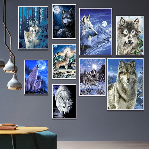 

animal wolf waterproof ink frameless canvas painting home living room decoration friends gift art wall decoration