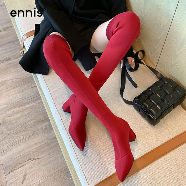 

ennis slim fit ткань stretch более колена сапоги указал упругие женщин носок сапоги коренастый пятки sexy пинетки красный большой размер обу, Black