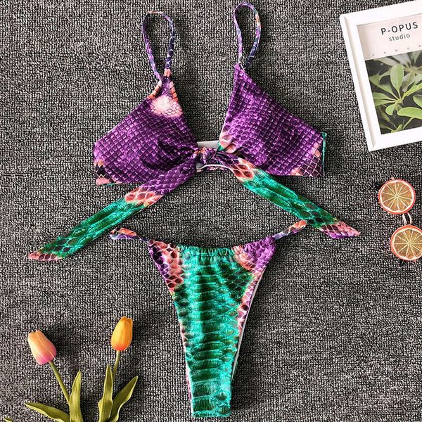 

змея печати thong bikini 2020 женщины knotted купальник бикини женский бразильский купальник две пьесы бикини set leopard купальщица купальн, White;black