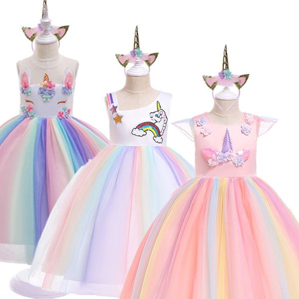 

девушки unicorn одеть костюм unicorn пачка платье пастель радуга принцесса девушки день рождения unicorn партии необычные платья t200709, Red;yellow