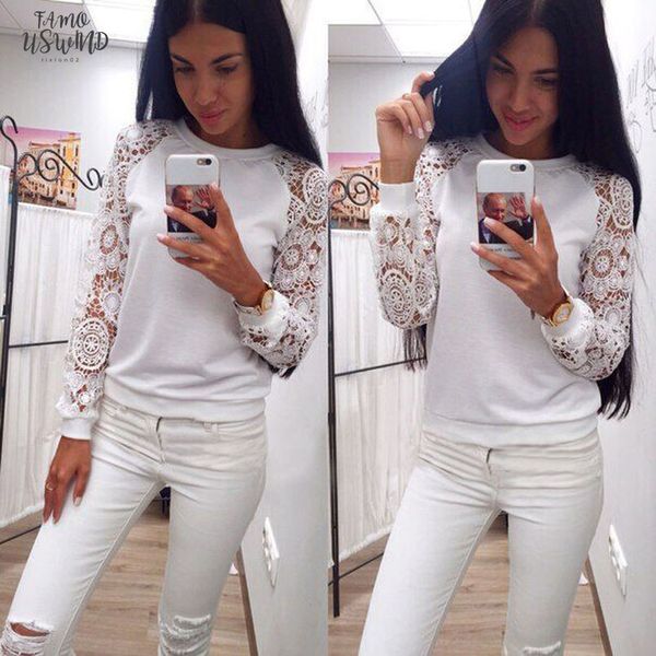 

2020 new arrival atutumn winter women long sleeve lace warm cotton shirt ladies t shirt lace, White
