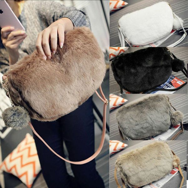 

crossbody сумка для женщин пушистых мехов искусственных сумок моды женщина мешок плечо пакет pompom tote сумка женских путешествия сумки