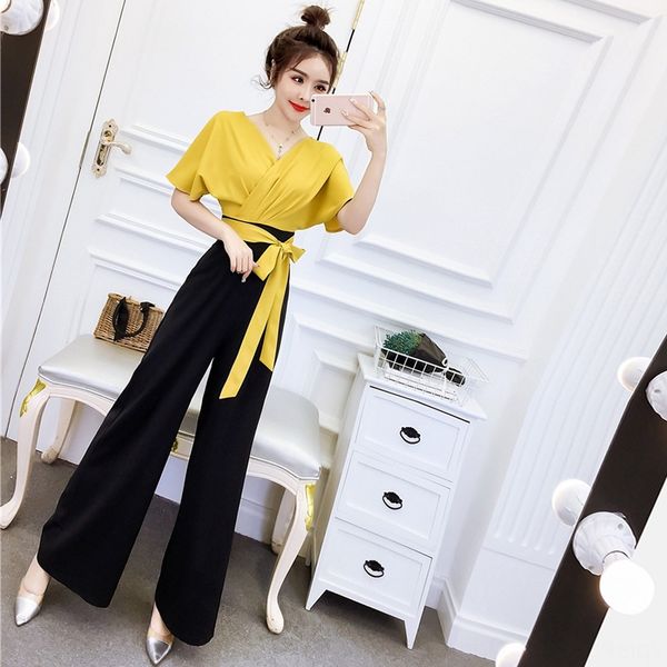 

2020 new light mature style women's fashion temperament goddess style high waist wide body pants jumpsuit pants leg jumpsuit, Gray