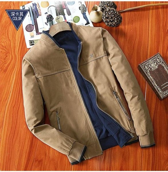 

middle-aged men's cotton double-sided washed jacket loose-fitting round-neck jacket mens bomber jackets, Black;brown