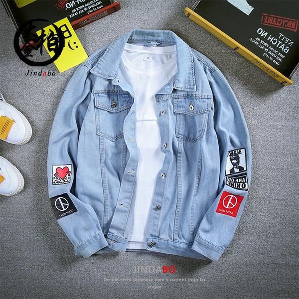 

2019 autumn new street denim men's plus plus size loose women's coat jacket jacket korean fashion brand, Black;brown