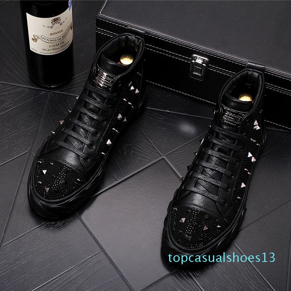 

new designer men's studded rivet spike rhinestone casual shoes british man trending leisure shoes male black white t13