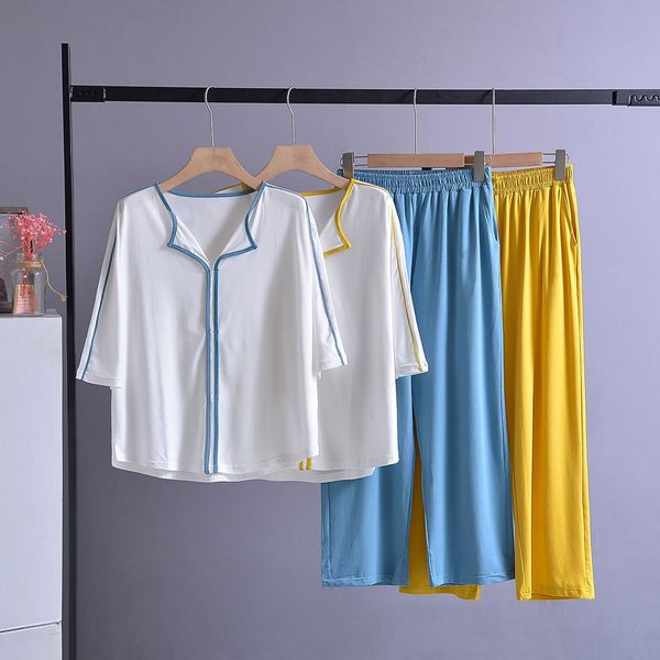 

contrast color modal cotton fabric women's home clothes suit soft comfortable and delicate fashion can pajamas wear pajamas outside, Blue;red