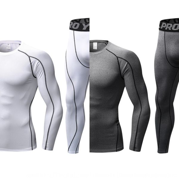 

мужская pro tight фитнес упражнения тренировка костюм и брюки эластичный быстросохнущий костюме с длинным рукавом + брюки 1059 + 1060, Black