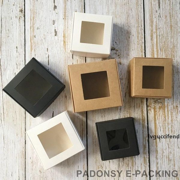 

wholesale 50pcs kraft paper clear pvc window soap boxes jewelry gift packaging wedding favors candy box t200115