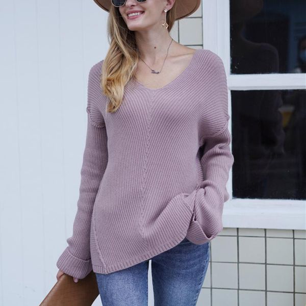 

autumn v neck sweater knitted fashion women sweaters winter casual loose long sleeve for women pullover jumper, White;black