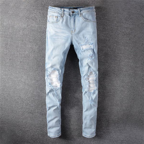 

2020 mens designer jeans solid classic style jeans motorcycle biker denim for mens fashion purple brand skinny jeans luxury pants, Blue