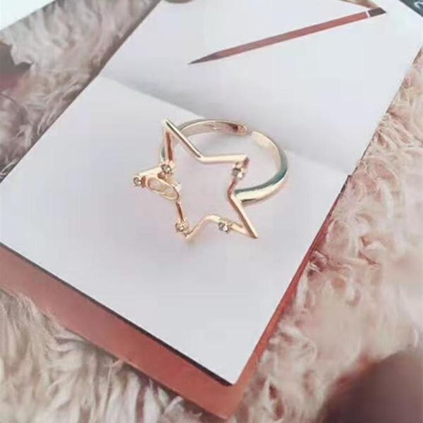 

2020 new high-quality brand pentagram alloy ring, stylish couple gift come with box set d-ring, Silver