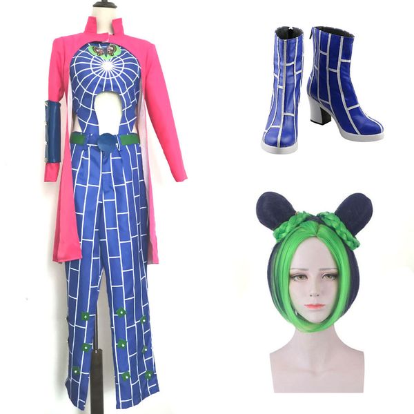 Anime JoJo Aventura Golden Wind Cosplay Jolyne Cujoh peruca Calçados Costume Halloween Costume Dress