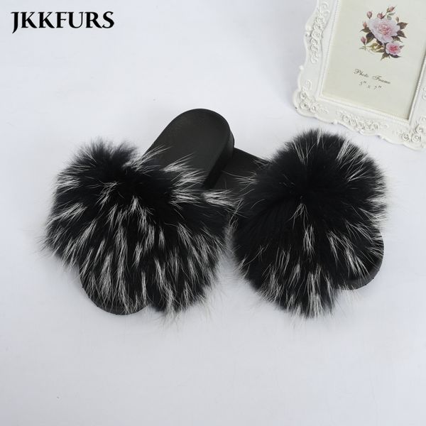 

jancoco мода енот весна широкого заказ мех слайды женщина тапочки, Black