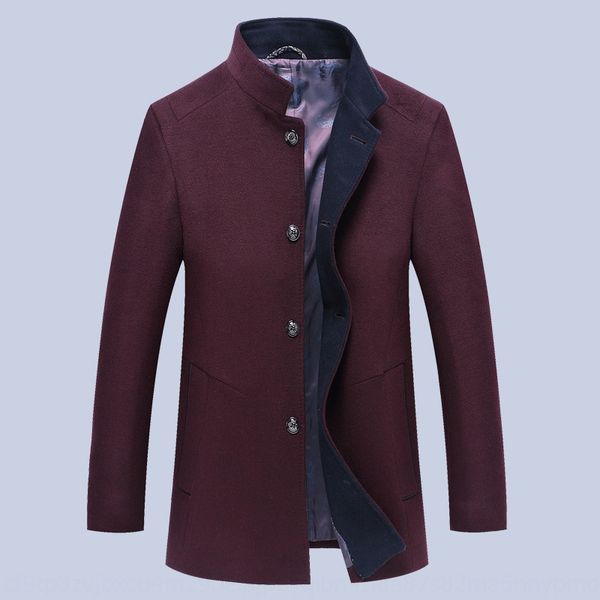 

2019 new men's slim mid-length woolen woolen windbreaker windbreaker wool coat wool coat, Black