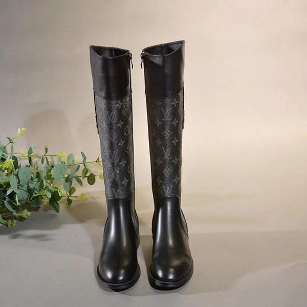 

2020 luxury printed stripes thigh-high boots womens leather zip knee boots,personality wild casual knee boots size 35-42 0016, Black