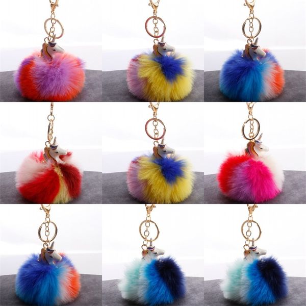 Unicorn Fur Ball Beychain Sky Party Funcle Horn Horse Colrd Cute Fashion Muti Colors Pom Keychains Pompom Ranyards 5 2dya C2