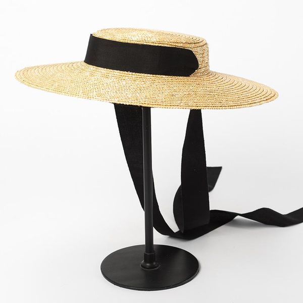 

канотье hat summer beach sun hat для женщин 2018 дамы соломы пшеницы с лентой связей, Blue;gray