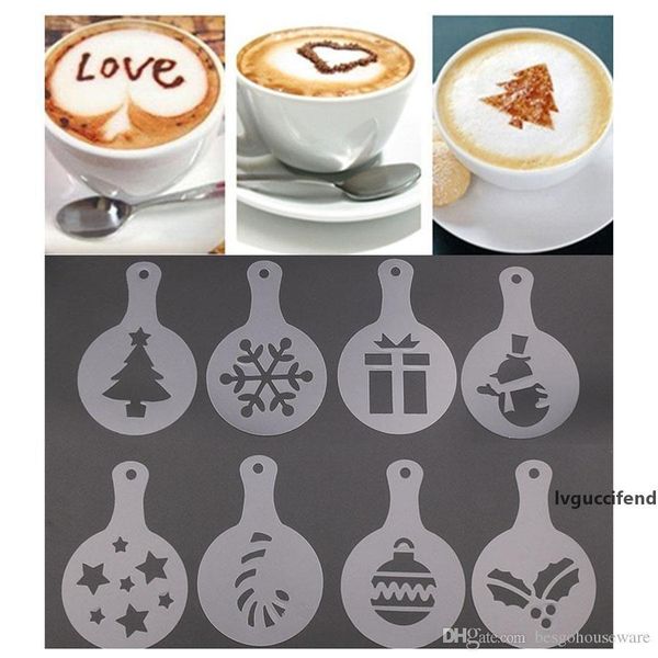 

christmas coffee printing flower model decoration tool plastic 8pcs/set cafe foam spray template barista stencils fancy mold bh0577-2 tqq