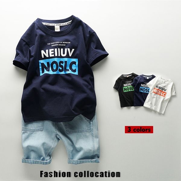 

ywm3m мальчиков корейский стиль хлопка короткий рукав 2020 лета новый средних и крупных детей в западном стиле вокруг шеи пальто футболки то, Blue