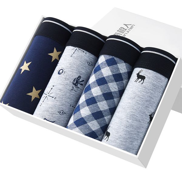 

underpants 4pairs/lot tide brand men's cotton printed underwear young students boxer pants large size l-5l boxed, Black;white