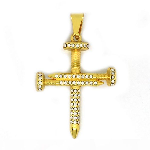 

f men 's hip hop necklace nail cross cz crystal gold plated zinc alloy pendant box chain 24 &quot ;fashion necklace, Silver