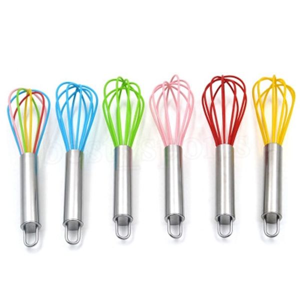 10-Zoll-Draht wischen Rührermischer Egg Beater Farbe Silikon-Ei Whisk Edelstahl Griff Haushalt Backen Ei Werkzeuge