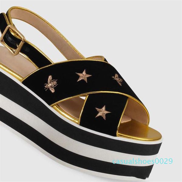 

12019 fashion sandals slippers for womens high heels luxury designer flower printed beach flip flops slipper size 35-41 c29, Black