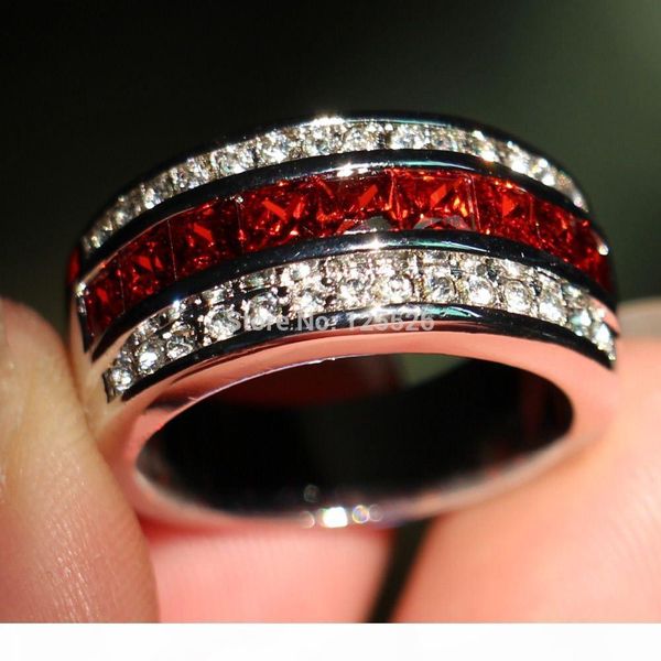 

005 victoria wieck men's sparkling garnet simulated diamond 10kt white gold filled engagement wedding party band ring sz 5-11 gift, Silver
