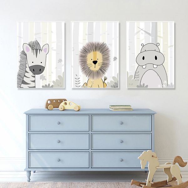 

hippo zebra lion woodland animal print baby nursery art canvas poster nordic wall art paintings boy kids room decorative picture
