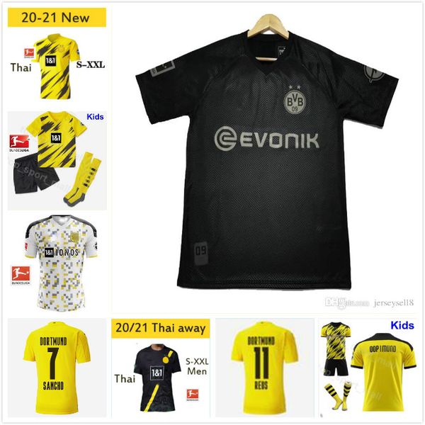 

haaland reus borussia 20 21 dortmund soccer jerseys 2020 2021 football shirt 110th sancho reus hummels brandt men + kids kit maillot de foot, Black;yellow
